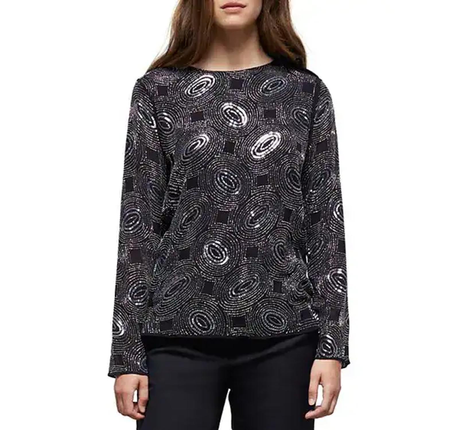 NWT The Kooples Galaxy Rhinestone Beaded Top Black Sheer Long Sleeve Size Small