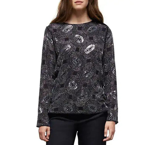 NWT The Kooples Galaxy Rhinestone Beaded Top Black Sheer Long Sleeve Size Small