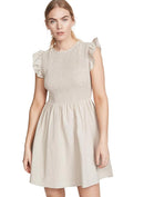 NWT REVOLVE English Factory Smocked Ruffle Sleeve Dress Beige S