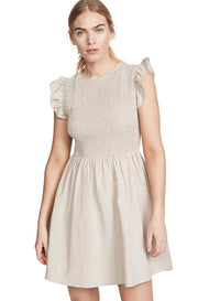NWT REVOLVE English Factory Smocked Ruffle Sleeve Dress Beige S