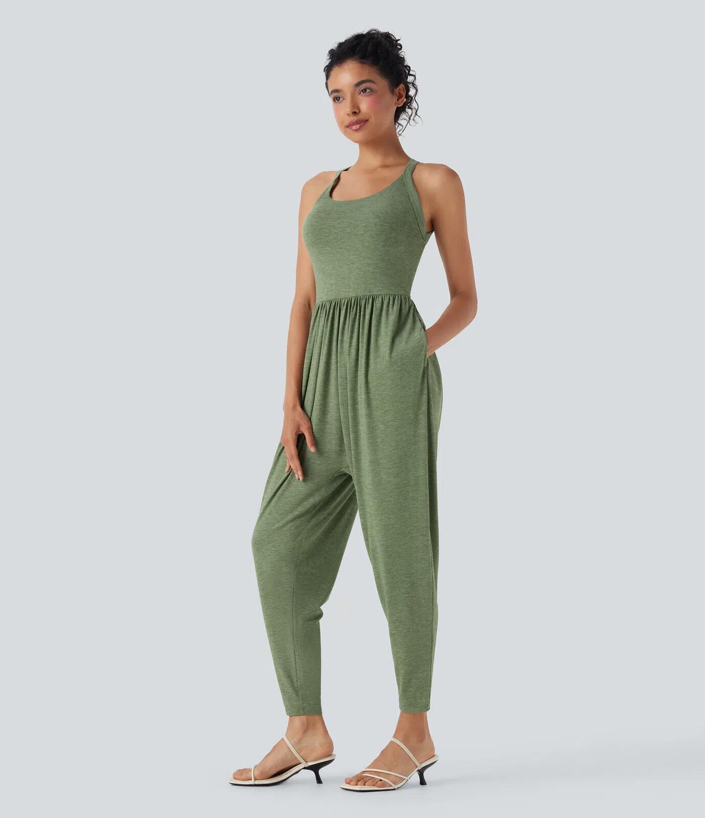NWT Halara U Neck Harem Jumpsuit Pockets-Easy Peezy Edition Size Large Petite