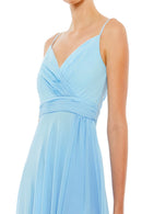 NWT Mac Duggal 70191 Powder Blue Pleated High-Low Maxi Dress Size 2