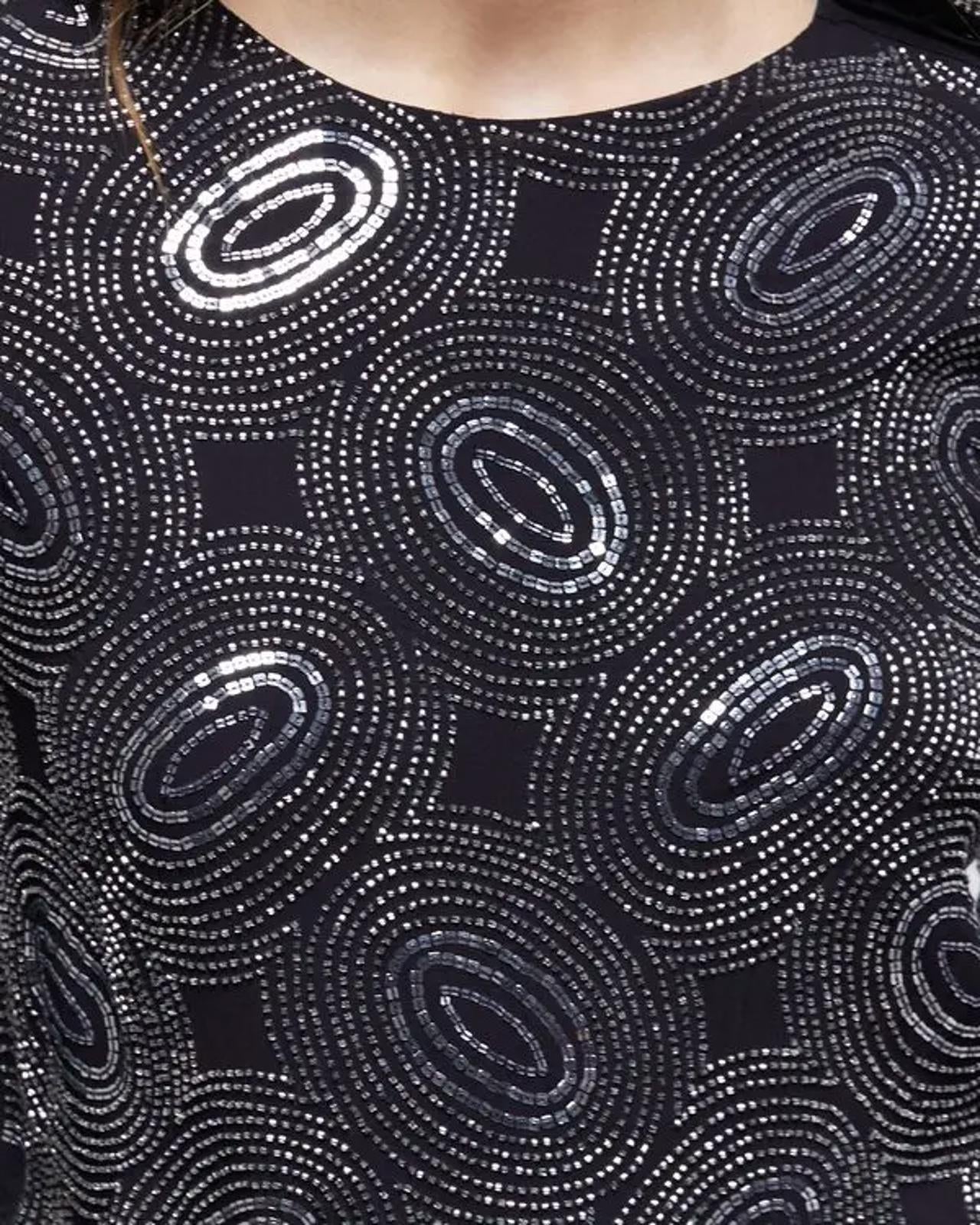 NWT The Kooples Galaxy Rhinestone Beaded Top Black Sheer Long Sleeve Size Small