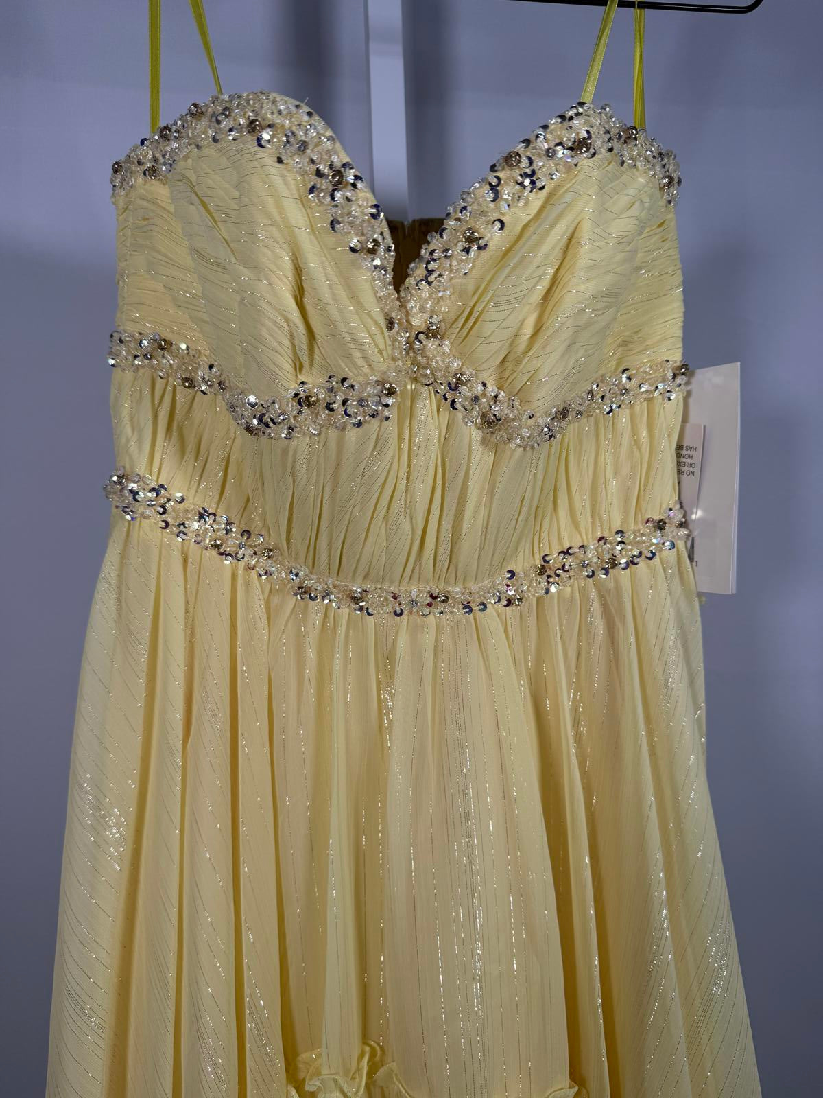 NWT Mac Duggal Yellow Strapless High-Low Ruffle Dress with Embellishments Size 4