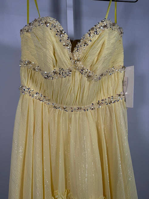 NWT Mac Duggal Yellow Strapless High-Low Ruffle Dress with Embellishments Size 4