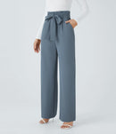 NWT Halara High Waisted Belted Pocket Wide Leg Work Pants Deep Sea Gray Blue XL