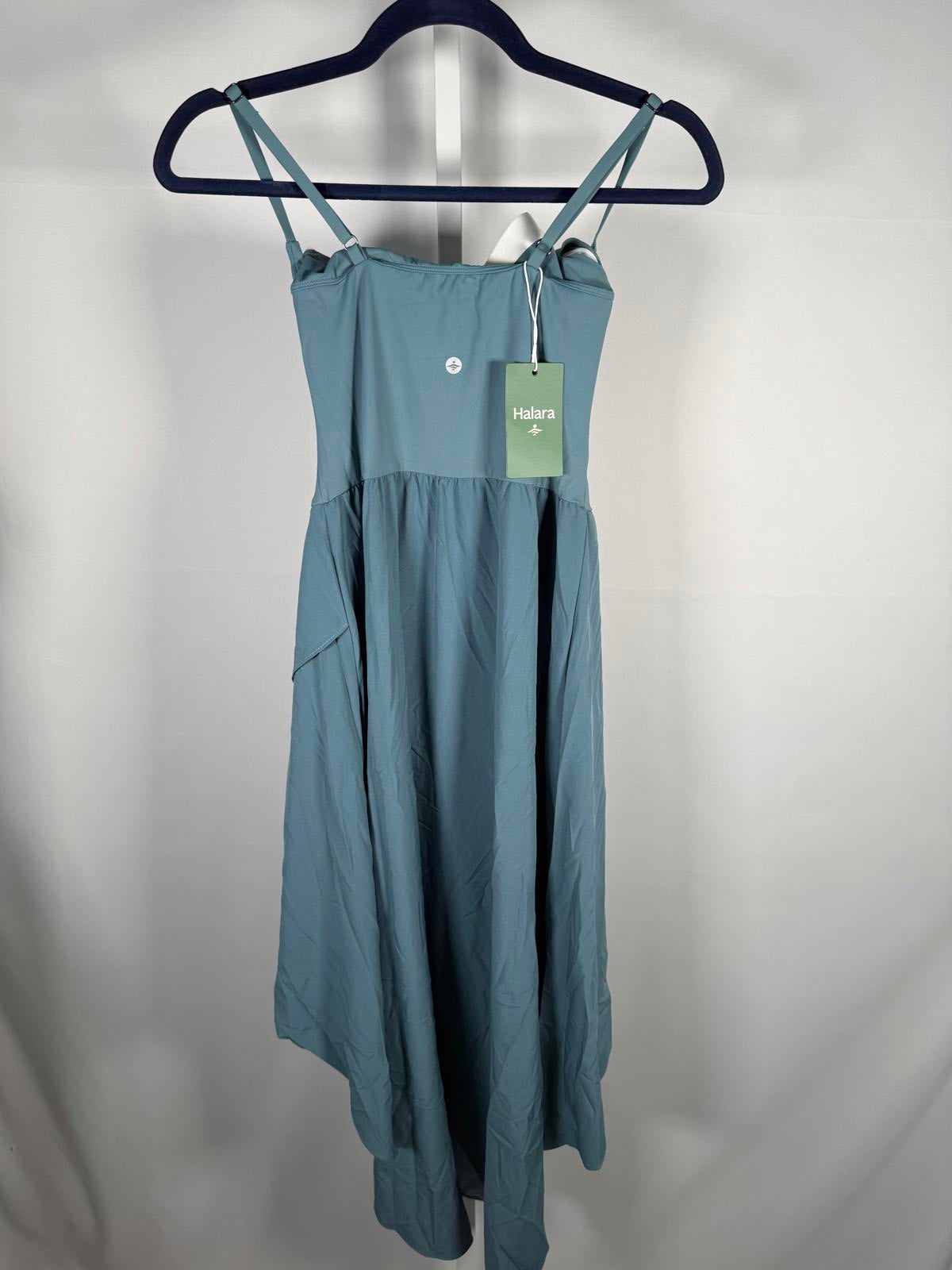 NWT Halara Breezeful High Low 2-Piece Pocket Flowy Midi Dress Stone Blue XS