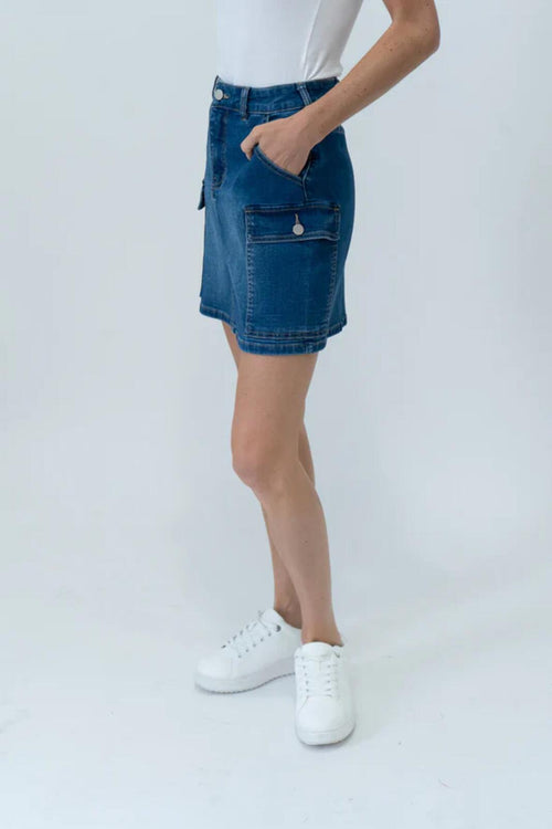 NWT Six Fifty Kyra Cargo Denim Mini Skirt Dark Wash Size Small