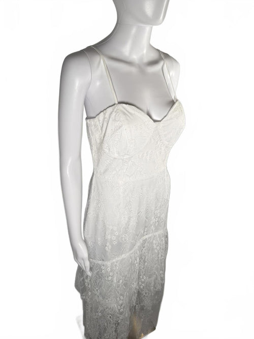Lulus Elaborate Love White Lace Bustier Tiered High-Low Maxi Dress Size M