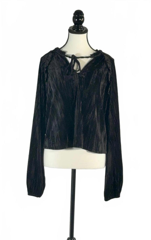 NWT Rachel Parcell Black Velvet Long Sleeve Blouse Women's Size Medium