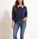 NWT Curations x TY Mayberry Women’s Navy Knit Sweater Top Blue Gingham Collar XL