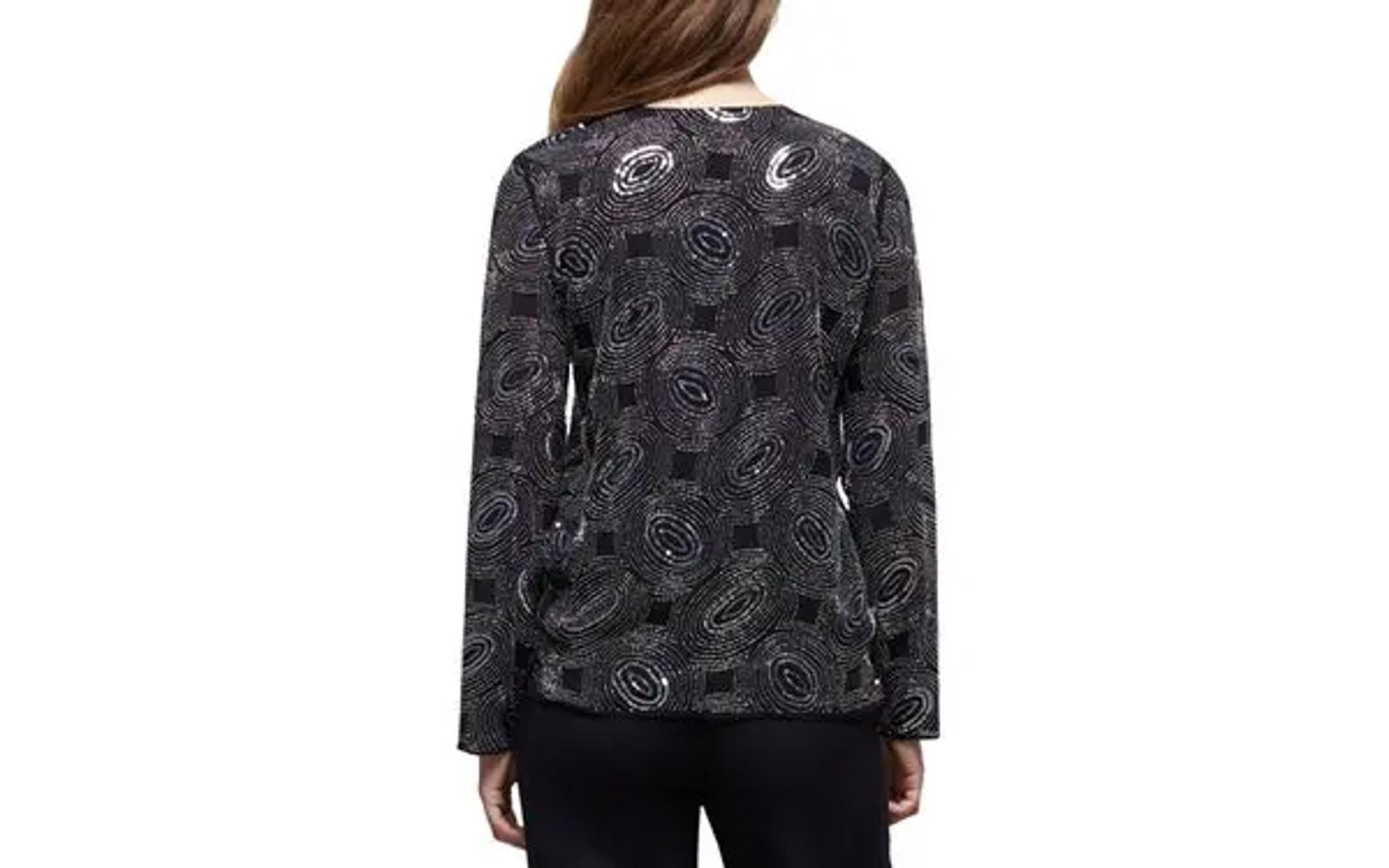 NWT The Kooples Galaxy Rhinestone Beaded Top Black Sheer Long Sleeve Size Small