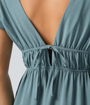 NWT Halara Midi dress drawstring ruffles Stone Blue XL