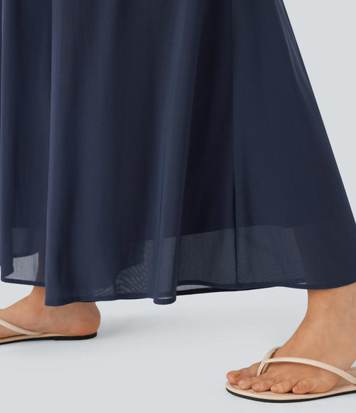 NWT Halara High Waisted Mesh Overlay Wide Leg Casual Pants Naval Academy S