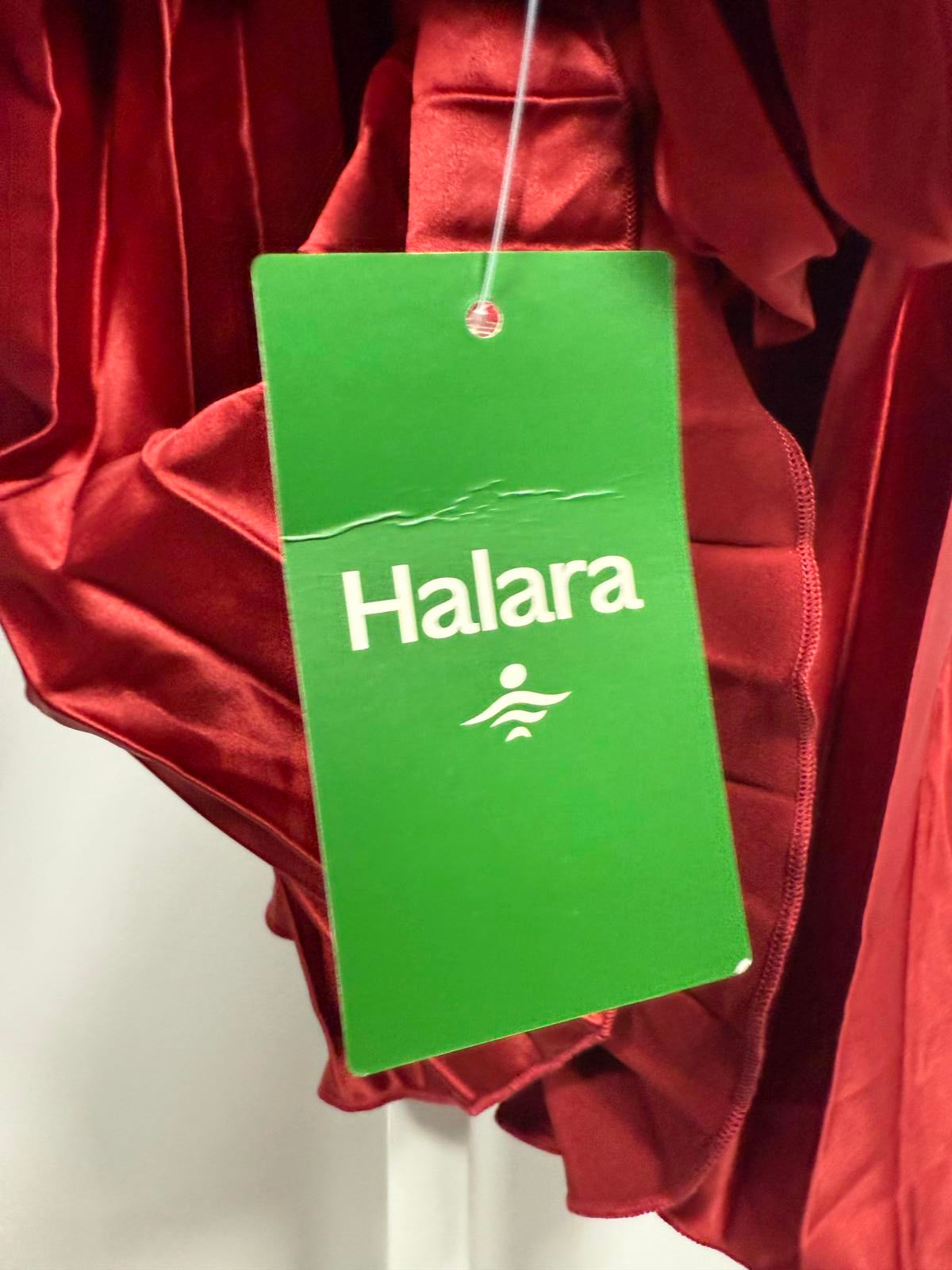 NWT Halara V Neck Lace Up Pleated Midi Dress Plum Blossom Red L