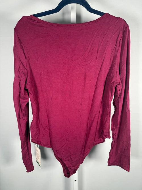 NWT Halara U Neck Long Sleeve Snap Button Skinny Work Bodysuit Red Violet, Large