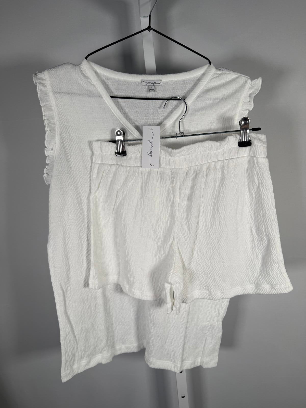 NWT Revolve You Say Henley Ruffle Shortie Set White Size Small
