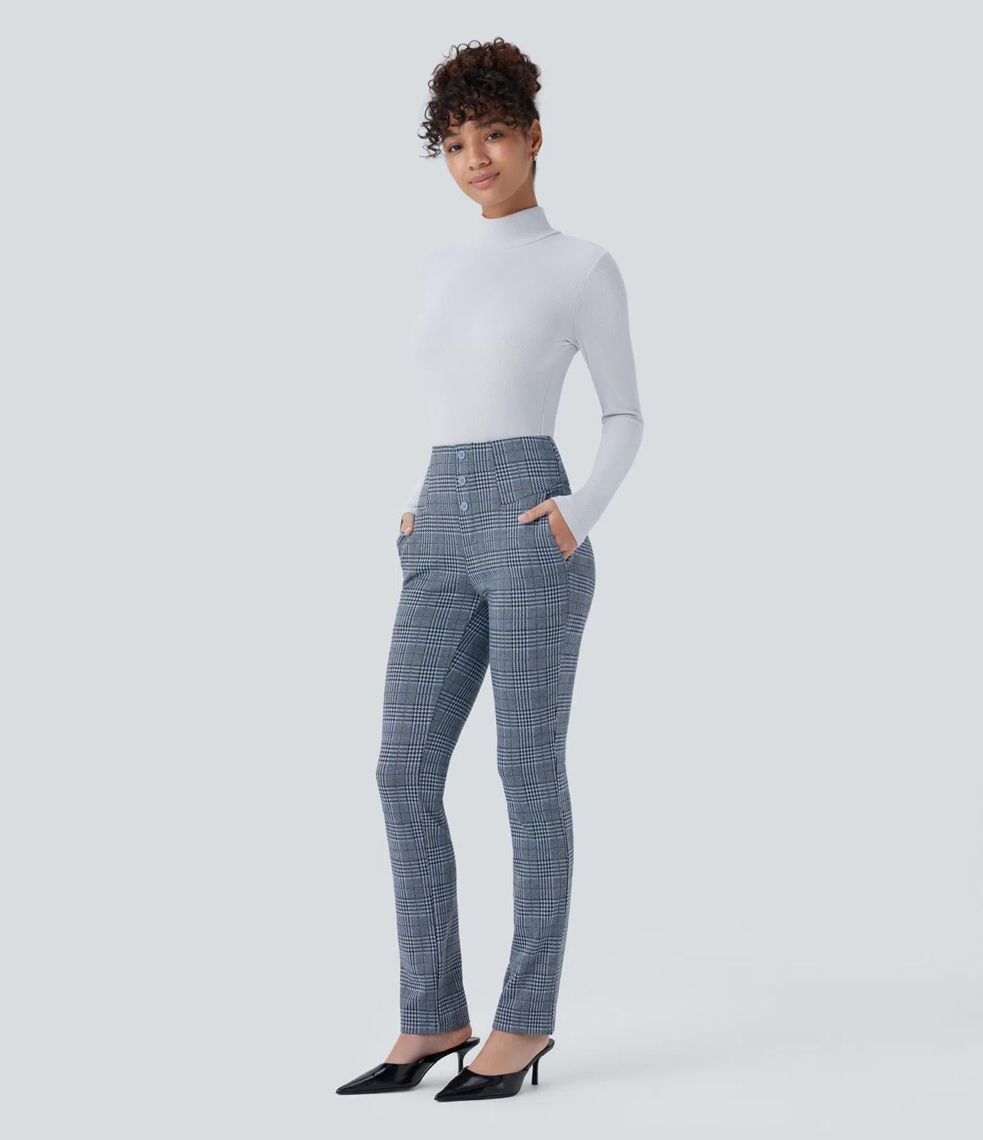 NWT Halara Flex™ High Waisted Houndstooth Plaid Skinny Work Pants Size Small
