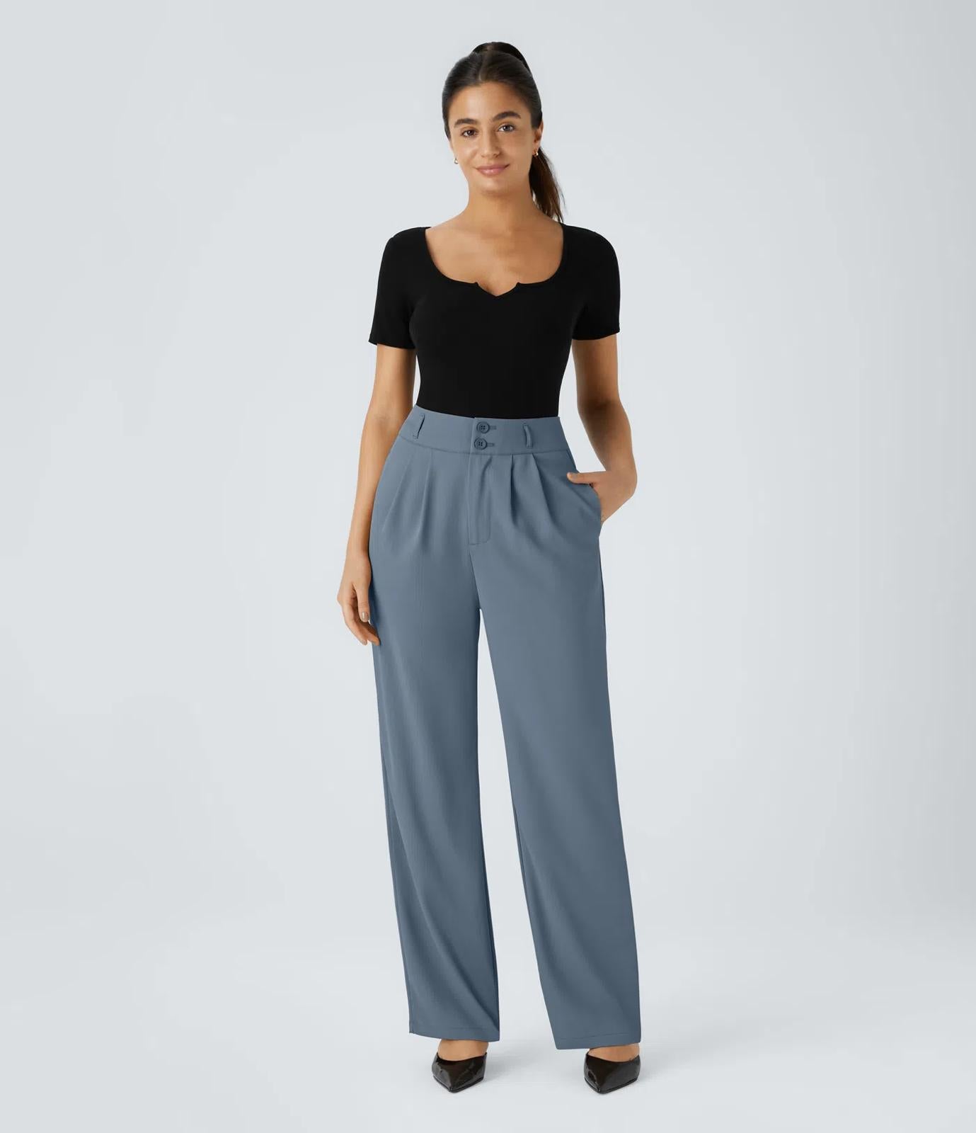 NWT Halara Flex High Waisted Shirred Straight Leg Work Pants Size Medium Petite