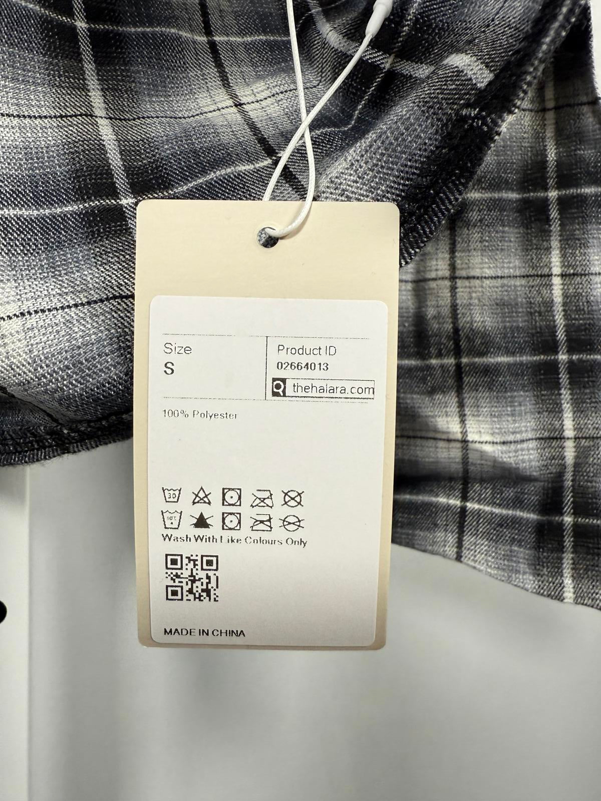 NWT Halara Tie Front Long Sleeve Plaid Mini Casual Dress Graphite White Plaid S