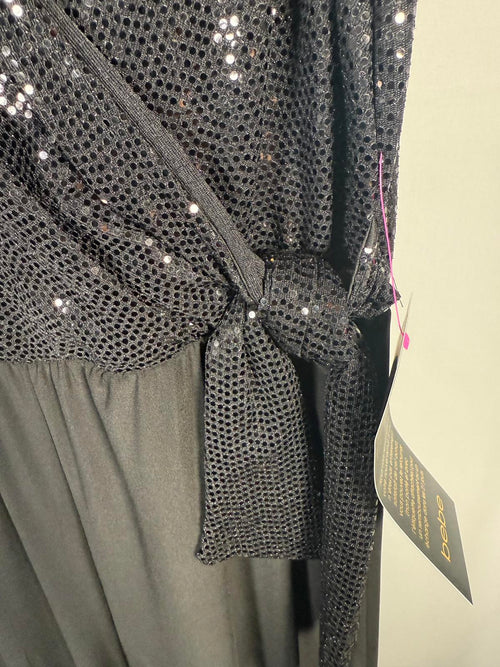 Bebe Disco Dot Wrap Tie Jumpsuit Size XXL NWT