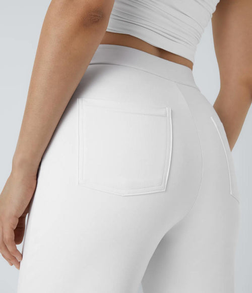 NWT Halara High Waist Button Multiple Pockets Strght Leg Casual Pants White- XS