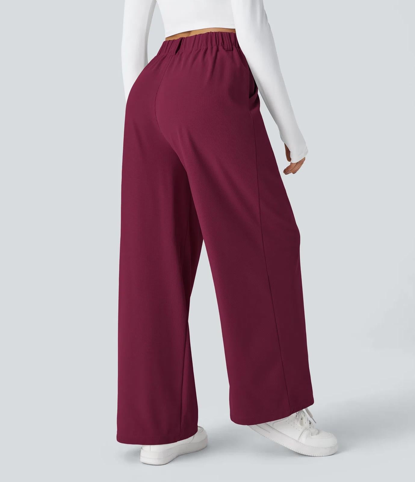 NWT Halara Flex™ High Waisted Pocket Wide Leg Waffle Work Pants Anemone L Petite