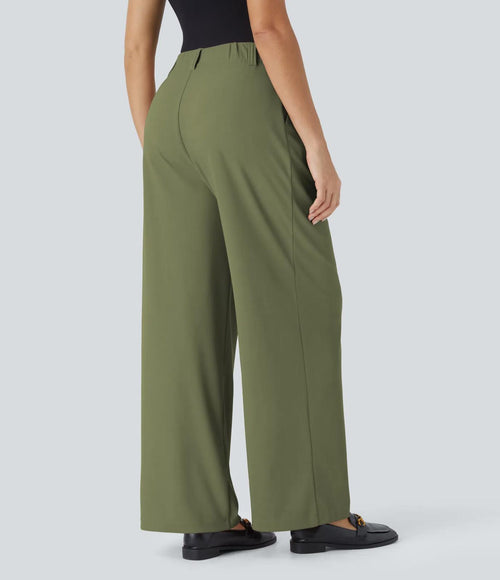 NWT Halara Flex High Waisted Pocket Wide Leg Micro Waffle Work Pants Mosstone XL