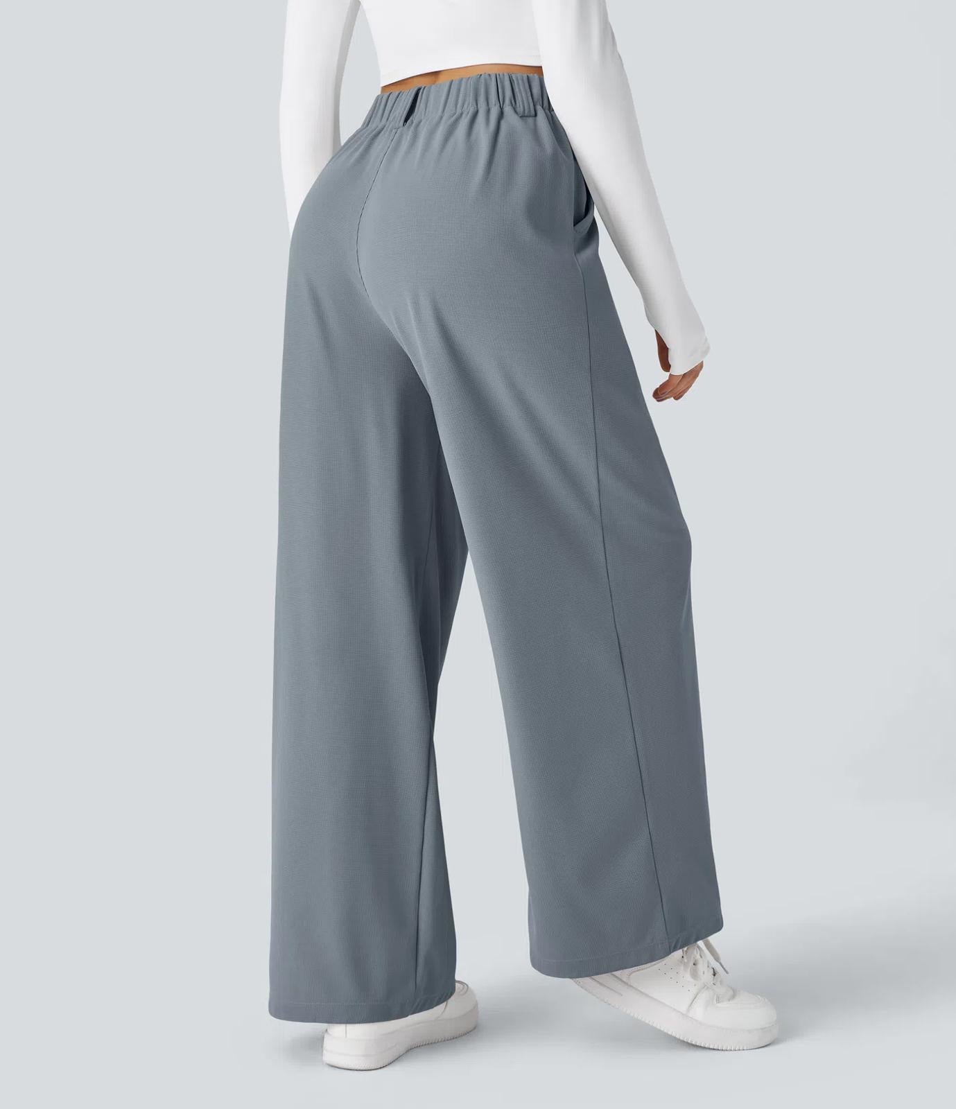 NWT Halara Flex™ High Waisted Pocket Wide Leg Waffle Work Pants Weathervane M