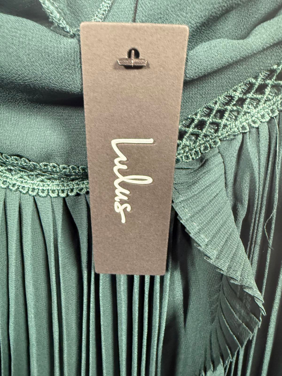 Lulus Never a Dull Moment Emerald Green Tie-Strap Pleated Midi Dress - XXS NWT