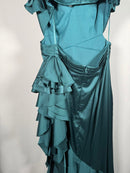 NWT Mac Duggal Green Asymmetrical Ruffle Dress Size 4