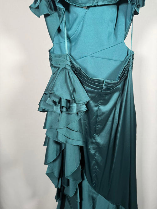 NWT Mac Duggal Green Asymmetrical Ruffle Dress Size 4