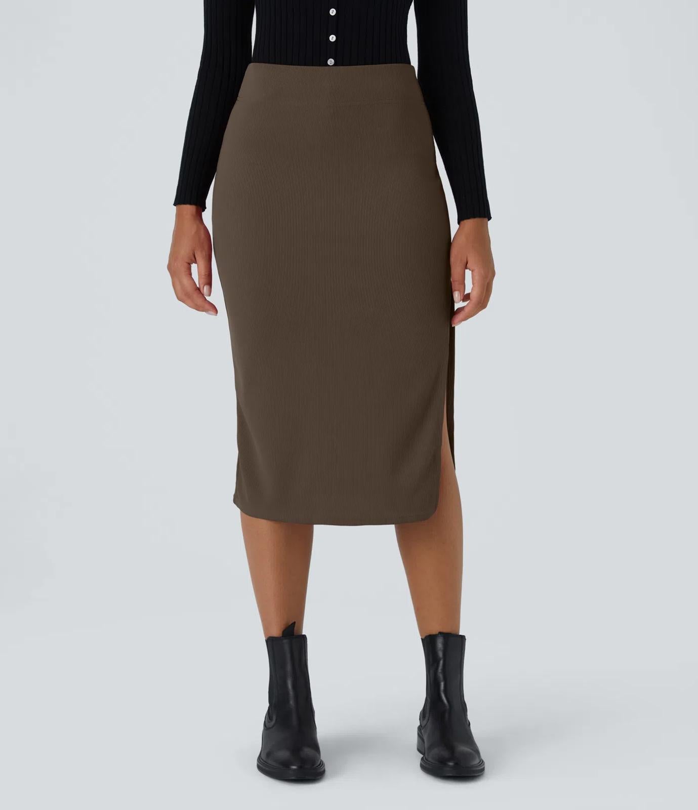 NWT Halara Ribbed High Waisted Bodycon Midi Casual Skirt Size Small