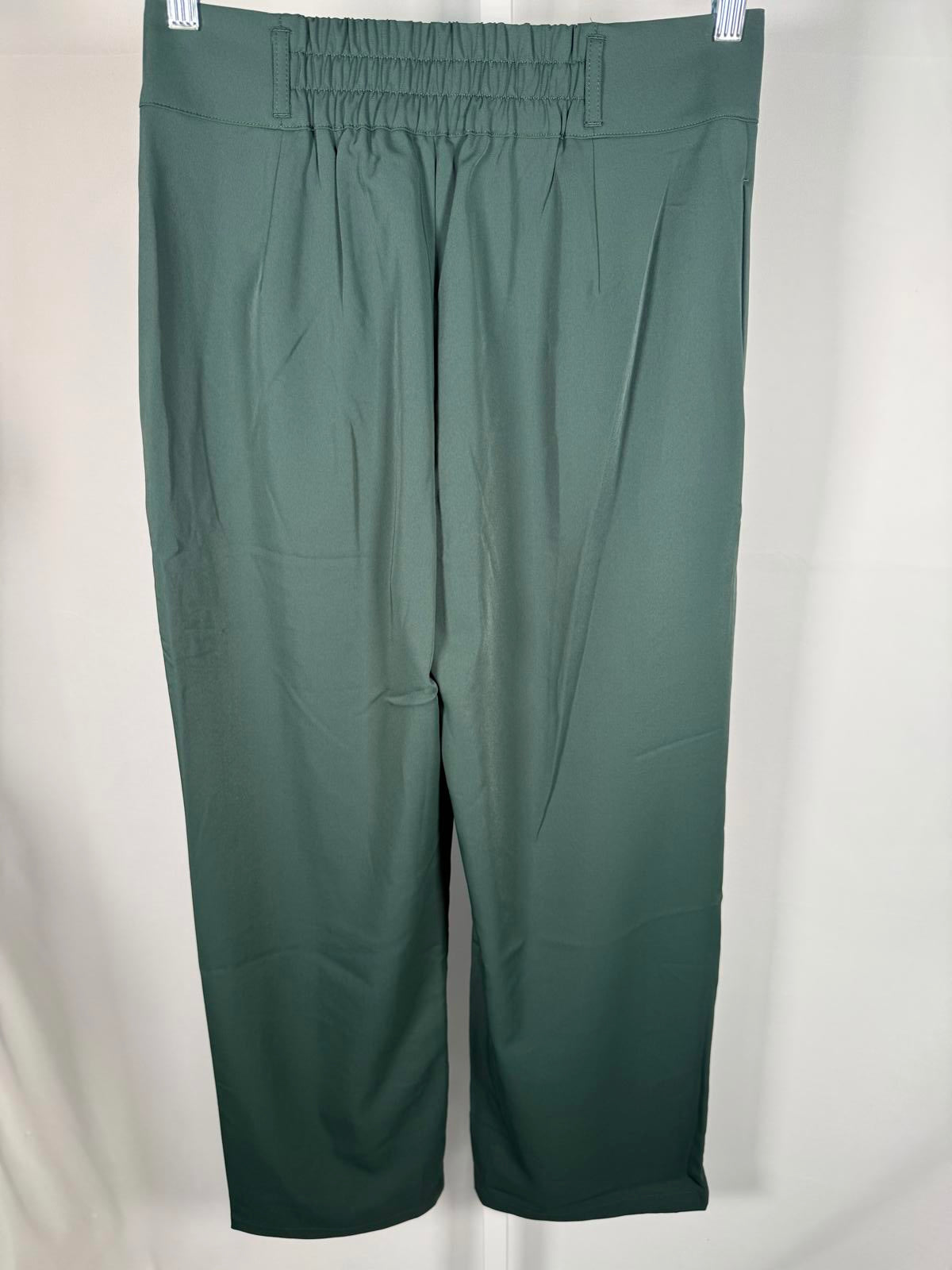 NWT Halara High Waisted Shirred Straight Leg Work Pants Dark Green M Petite