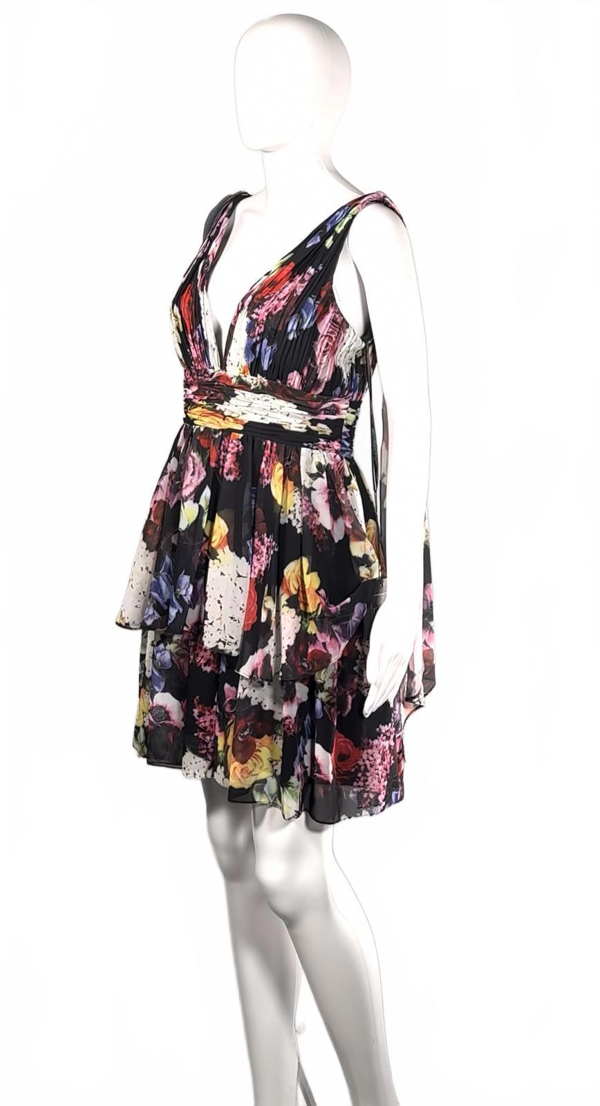 MAC DUGGAL Tiered Floral A-Line Minidress Size 6