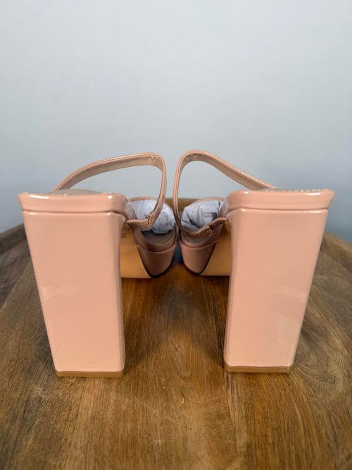 Lulus Fausee Light Nude Patent Square Toe Platform Slide Sandals - 11 NWB