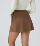 NWT Halara Suede Wrap Side Tie Mini Skirt in Pecan Pie S