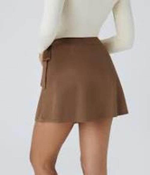 NWT Halara Suede Wrap Side Tie Mini Skirt in Pecan Pie S