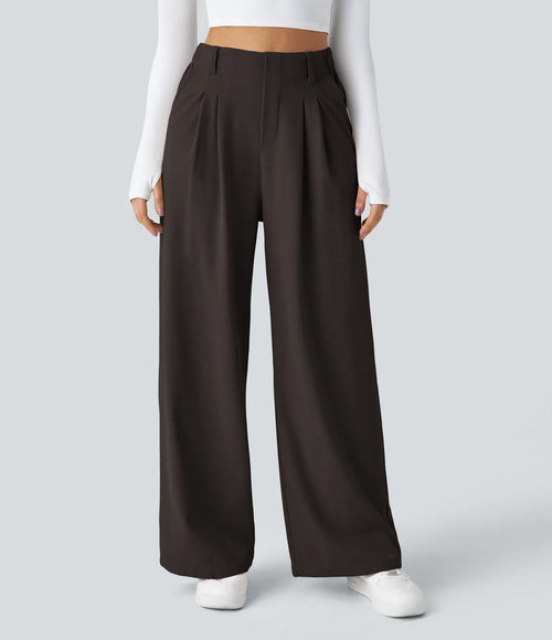 NWT Halara Flex™ High Waisted Pocket Wide Leg Waffle Work Pants Black Size L
