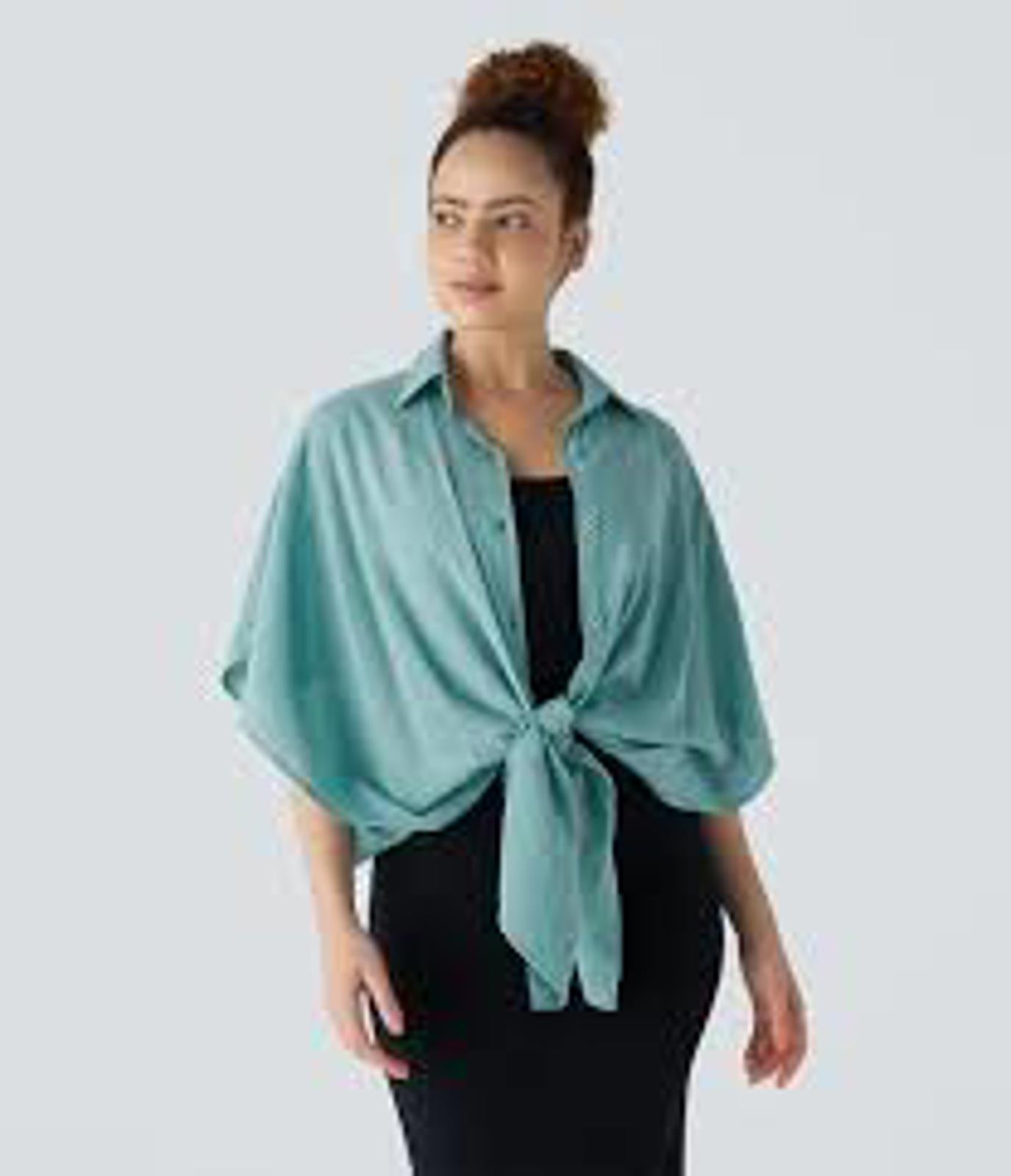 NWT Halara Batwing short sleeve long line shirt in Nile Blue M