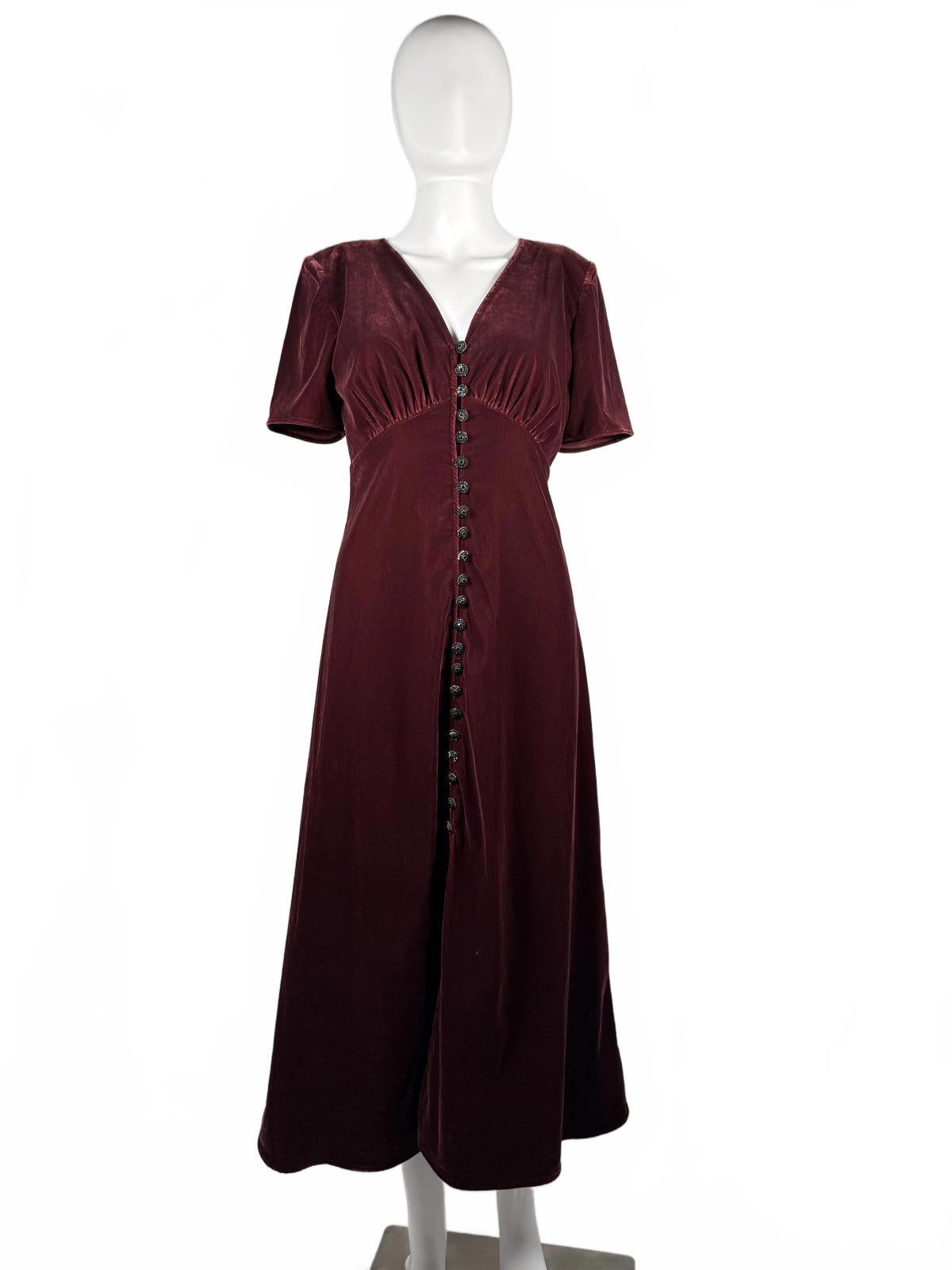 The Kooples Velvet Short Sleeve Midi Dress - Burgundy (French Size 0)
