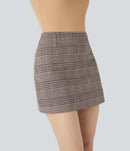 NWT Halara High Waisted 2-in-1 Houndstooth Plaid Mini Work Skirt Brown Plaid L