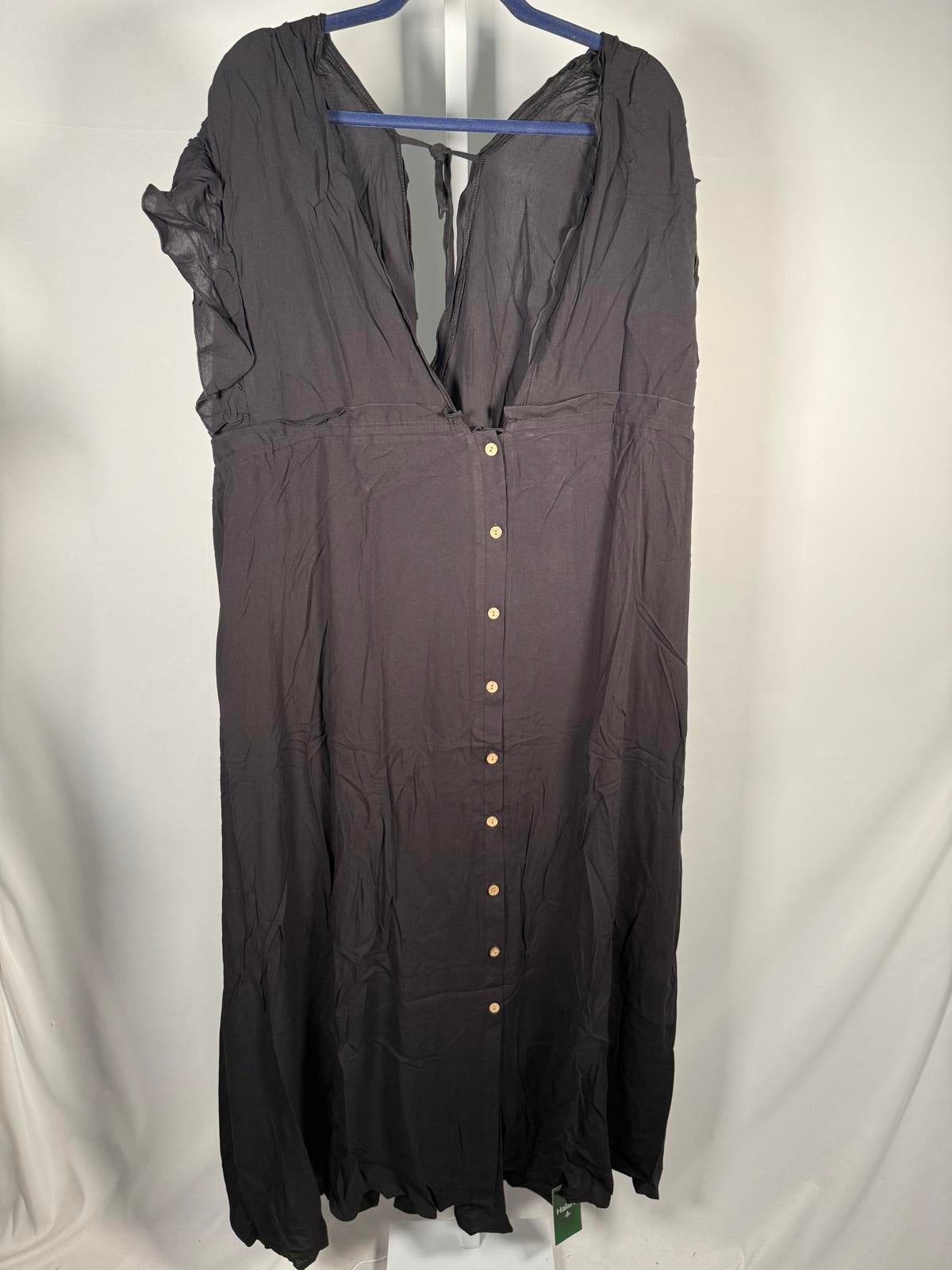 NWT Halara Deep V Neck Butterfly Sleeve Pocket Flowy Maxi Casual Dress Black L