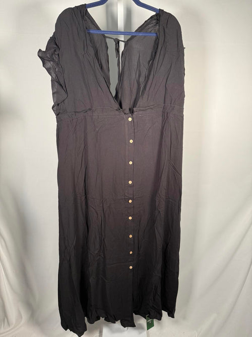 NWT Halara Deep V Neck Butterfly Sleeve Pocket Flowy Maxi Casual Dress Black L