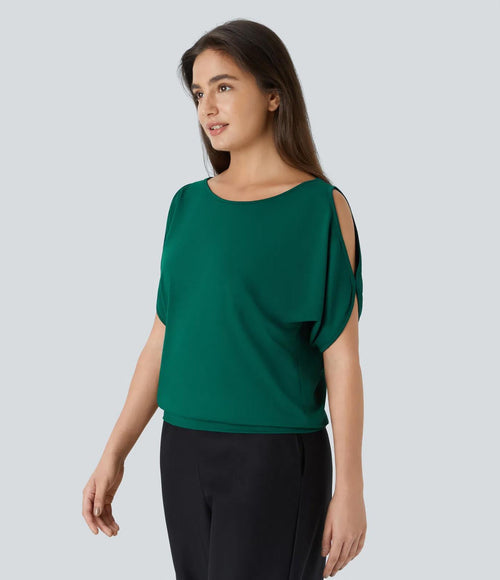 NWT Halara Boat Neck Short Sleeve Cut Out Casual T-Shirt Aventurine Size Large