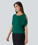 NWT Halara Boat Neck Short Sleeve Cut Out Casual T-Shirt Aventurine L