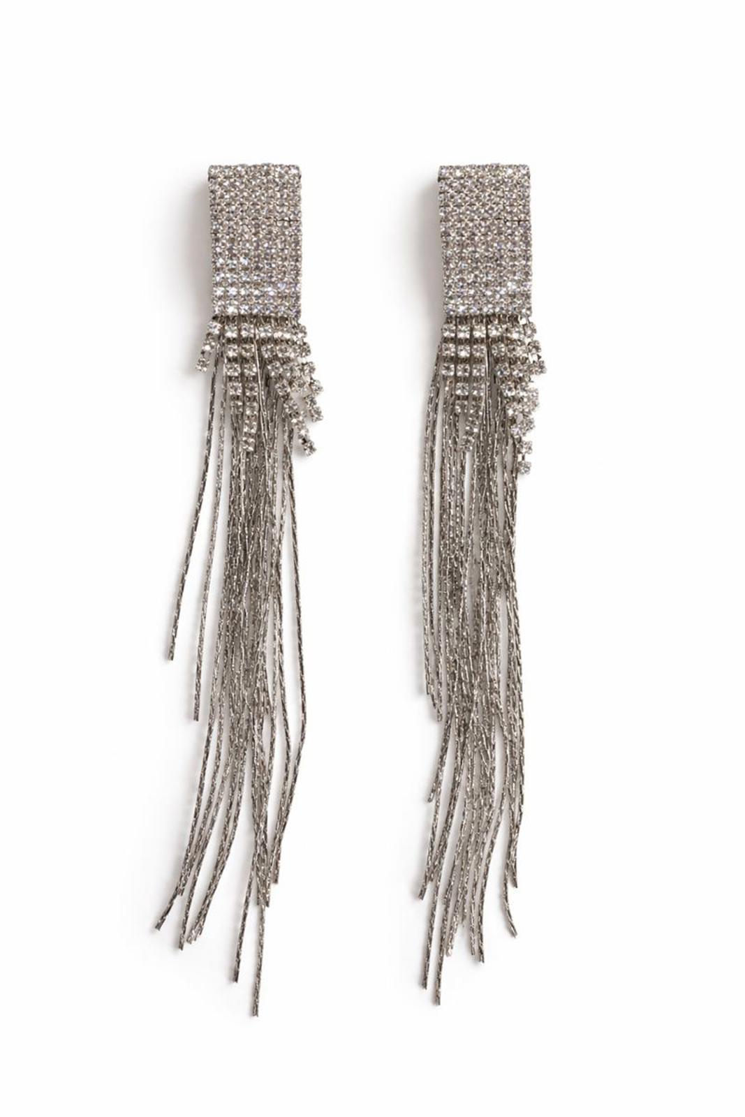 NWT nOir Jewelry Silver Rhinestone Fringe Earrings