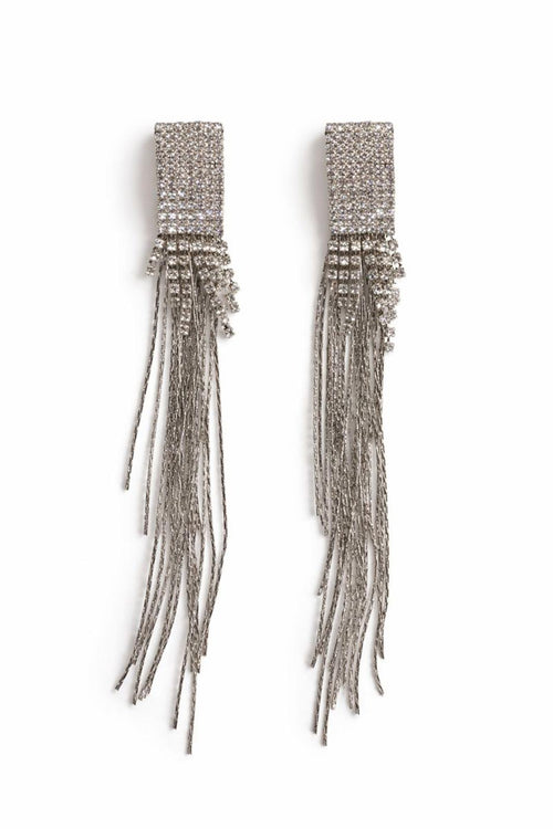 NWT nOir Jewelry Silver Rhinestone Fringe Earrings