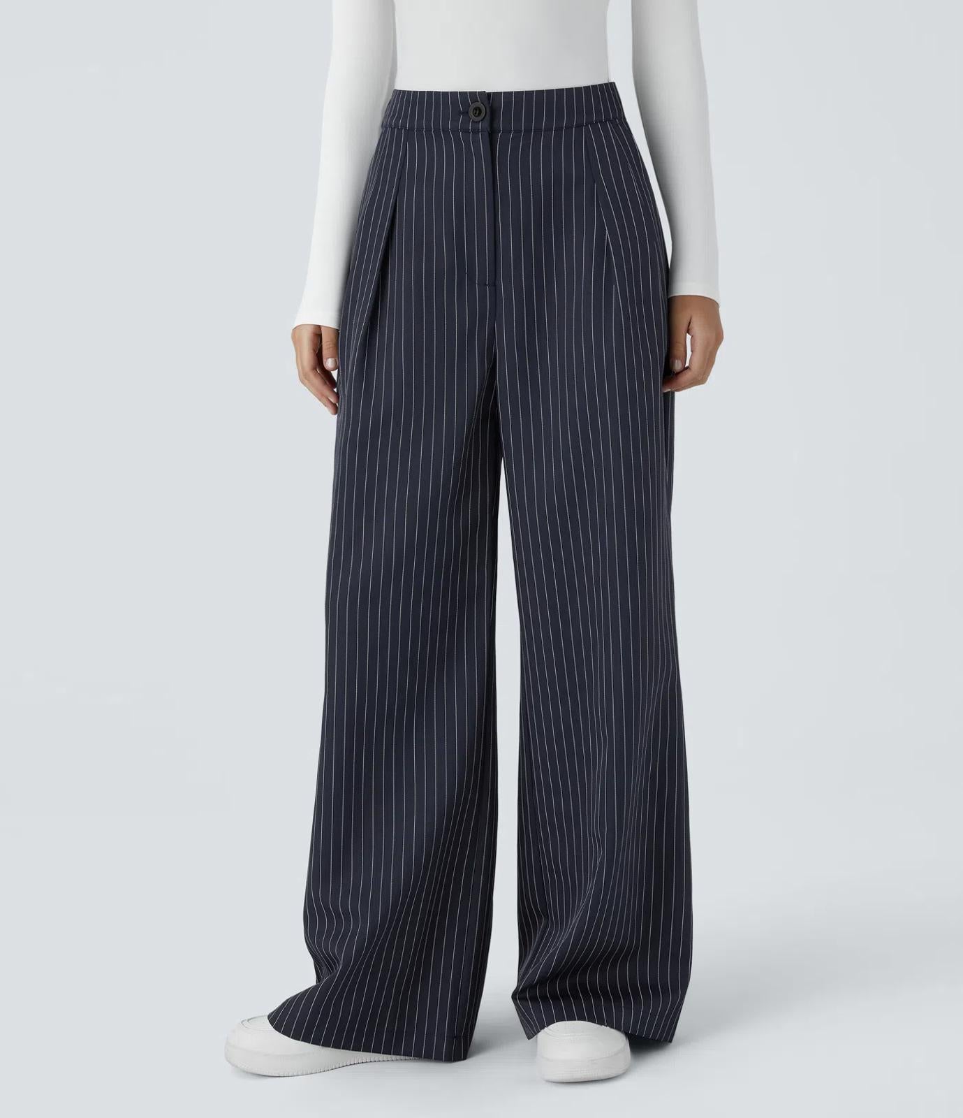 NWT Halara High Waisted Zipper Pocket Wide Leg Striped Work Pants Size - M