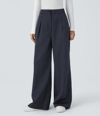 NWT Halara High Waisted Zipper Pocket Wide Leg Striped Work Pants Size - M